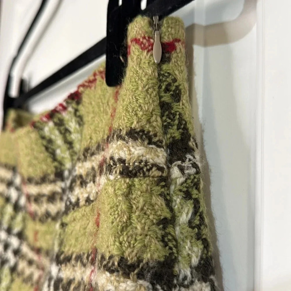 Burberry Tweed Mini Skirt Nova Check Green & Tan Size 6 - Picture 4 of 10